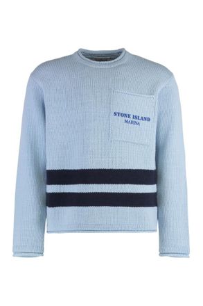 Stone Island Light Blue Crew Neck Logo Sweater