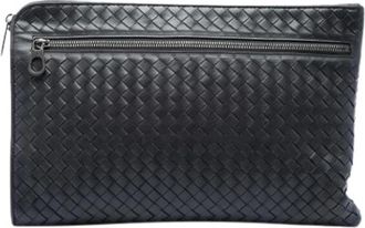 Bottega Veneta Pre-owned Woven Leather Clutch - Dames - Vintage Clutch - Zwart - ONE Size - Leer - Vintage