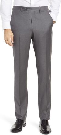 Santorelli Roma Flat Front Loro Piana Wool Serge Dress Pants in Grey at Nordstrom, Size 32