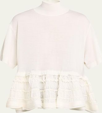 Alaia Mock-Neck Wool Crinoline Peplum Shirt