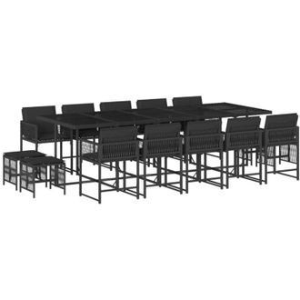 vidaXL Set Comedor De Jard&iacute;n Con Cojines 15 Pzas Rat&aacute;n Sint&eacute;tico Negro Vidaxl