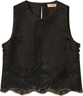Twinset Top met kanten details - Dames - Tops zonder mouwen - Zwart - L - Polyester - Tops