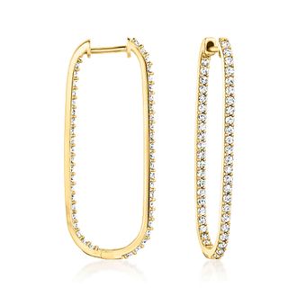 Ross-Simons Diamond Inside-Outside Paper Clip Link Hoop Earrings in 14kt Yellow Gold