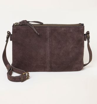 Fat Face FatFace Chocolate Brown Double Compartment Suede Crossbody Bag