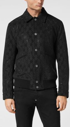 Philipp Plein Wool Bomber Ls Monogram Men in Black/black at Nordstrom, Size 60