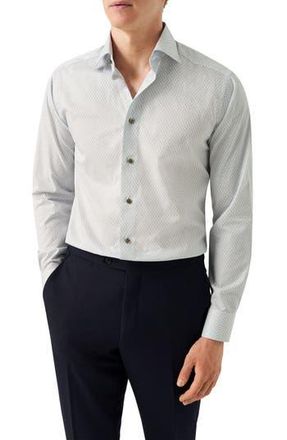 Eton Slim Fit Geometric Print Cotton Dress Shirt in Medium Brown at Nordstrom Rack, Size 14.5