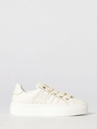 Elisabetta Franchi La Mia Bambina Leather Platform Sneakers with Embroidered Logo