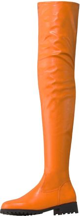 Generic Orange,4.5 UK,Womens Over The Knee Boots Leather PU Chunky Low Heels Thigh High Boots Side Zipper Round Toe Fall Comfy Long Boot Dress Shoes