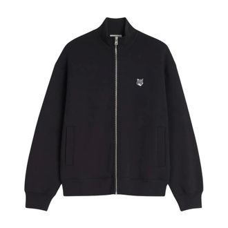 Maison Kitsun&eacute; Zip-throughs, male, Black, Size: XL Fox Head Zipped Comfort Sweatshirt