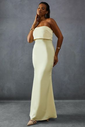 Misspap Womens Premium Satin Bandeau Overlay Bridesmaid Dress - Yellow - Size 16 UK