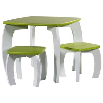 Wanderlust Deco Wanderlust Deco - Set Mesa Y 2 Taburetes De Madera Blancos/verdes 96x48x42 H Cm