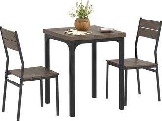 HOMCOM 3 Pcs Compact Dining Table 2 Chairs Set Grey Wood Grain | TJ Hughes