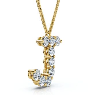 Pompeii3 1Ct Diamond Initial J Pendant 14k Gold 18 Necklace Lab Grown 5/8 Tall