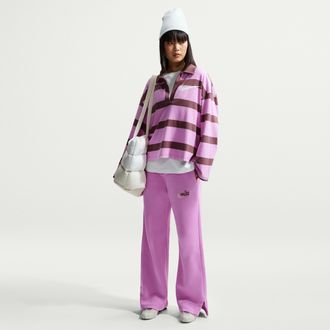 Nike Womens Nike Sportswear Phoenix Fleece High-Waisted Wide-Leg Logo Pants in Purple | IM9836-503