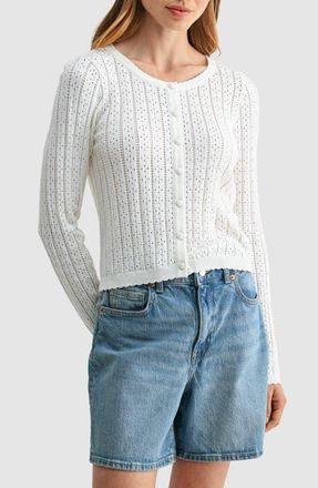 All in Favor Pointelle Button Down Cardigan in Ivory at Nordstrom, Size X-Small