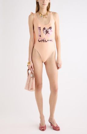 Chlo&eacute; Retro I Love Chlo&eacute; One-Piece Swimsuit in Apricot Pink at Nordstrom, Size 40