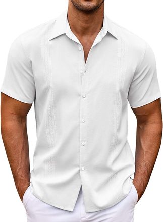 Generic Mens Casual Fashion Solid Color Trendy Striped Loose Short Sleeved Shirt Long Sleeve Shirts for Men (White, XXXXXXL)