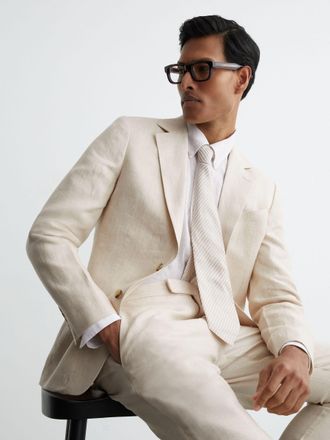 Reiss Stone Tailored Fit Linen-twill Single-breasted Blazer, 36