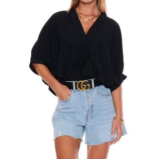 Pinch Design V-Neck Tunic Top In Black