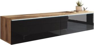 Mirjan24 Mueble Tv Scientia, Roble Wotan + Negro Brillante, N&uacute;mero De Puertas: 2, N&uacute;mero De Cajones: 0, 140x30x33cm, Led