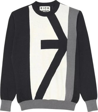 John Richmond Truien & Vesten, Heren, Veelkleurig, S, Katoen, Zwarte Katoen en Wol Trui met Maxi Logo