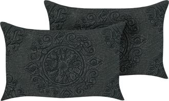 Beliani Conjunto De 2 Cojines De Algod&oacute;n Gris Oscuro 30 X 50 Cm Mandala Oriental Veloor