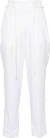 PESERICO pleat-detail cropped trousers - women - Viscose/Elastane/Linen/Flax/Polyester/Cotton - 44 - White