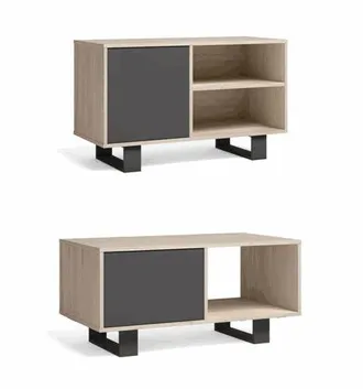 Skraut Home Skraut Home - Set Wind, Conjunto De Muebles De Sal&oacute;n/comedor Compuesto Por 1mueble Tv100 Y 1 Mesa De Centro, Color Roble/gris, Patas Negras, Mueble Au