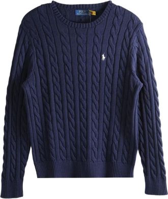 Polo Ralph Lauren Kabel Gebreide Trui - Heren - Ronde hals truien - Blauw - XL - Katoen - Truien & Vesten