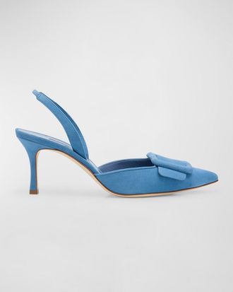 Manolo Blahnik Maysli Suede Buckle Halter Pumps