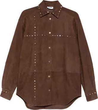 Moschino Brown Suede Shirt With Metallic Stud Detailing