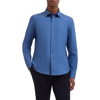 Bugatchi Jimmy OoohCotton Geo Print Button-Up Shirt in Cobalt at Nordstrom, Size Xxx-Large
