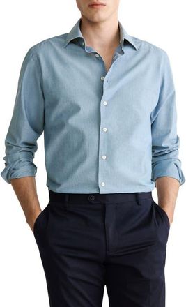 Mango Slim Fit Cotton Button-Up Shirt in Blue at Nordstrom, Size Medium