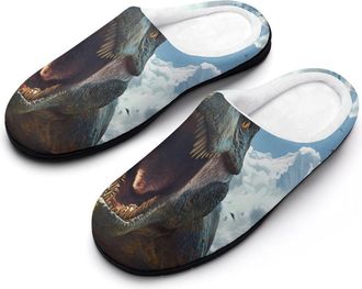 Generic Dinosaur Human War Mens House Slippers Memory Foam Washable Cotton Slip on Home Shoes