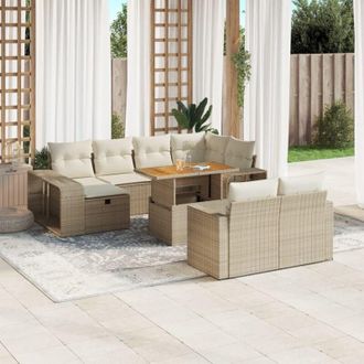 vidaXL Set De Sof&aacute;s De Jard&iacute;n 11pzas Con Cojines Rat&aacute;n Sint&eacute;tico Beige Vidaxl
