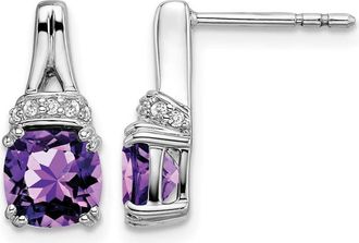 Diamond2Deal 14k White Gold Amethyst and Diamond Earrings