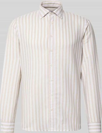 Jake*s Slim Fit Business-Hemd aus Leinen-Mix mit Kentkragen in Beige, Gr&ouml;&szlig;e XXL