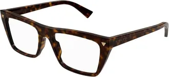 Bottega Veneta Tortoiseshell Rectangle Frame Eyeglasses - Brown