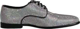 Dolce & Gabbana Silver Leather Rhinestones Derby Dress Mens Shoes (Pre-Owned)