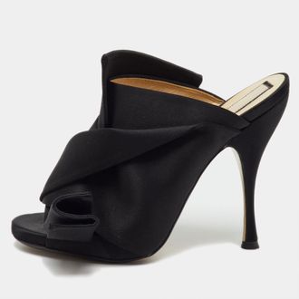 N&deg;21 N21 Black Satin Raso Knot Peep Toe Mules
