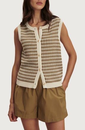 Varley Aura Cotton Knit Top in Egret /Golden Olive at Nordstrom, Size Large