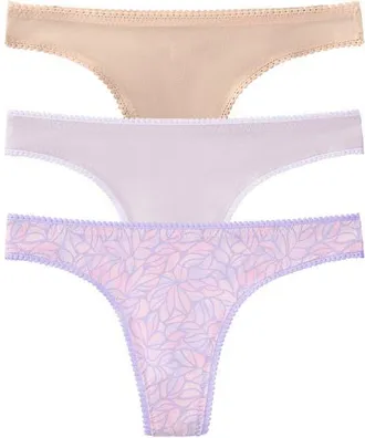 OnGossamer 3-Pack Mesh Thongs in Champagne/lavender/petals at Nordstrom, Size Large/x-Large