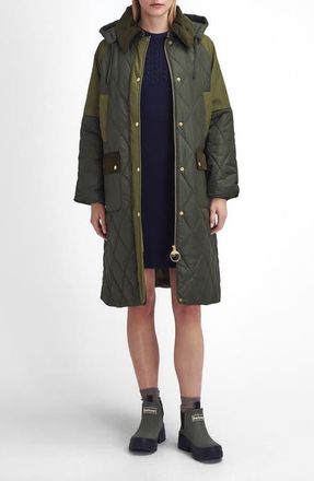 Barbour Cookston Quilted Coat with Removable Hood in Olive/Ancient at Nordstrom, Size 14 Us