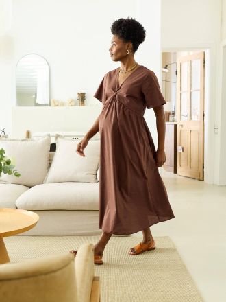 Vertbaudet Midi-Kleid mit Bindeg&uuml;rtel f&uuml;r Schwangerschaft und Stillzeit schokolade