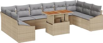 vidaXL Garden Sofa Set with Storage 11 pcs Beige Poly rattan Vidaxl