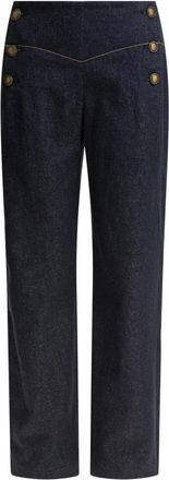 Ines De La Fressange Broek met hoge taille en knoopsluiting aan de voorkant - Dames - Loose Fit Jeans - Blauw - S - Katoen - Jeans