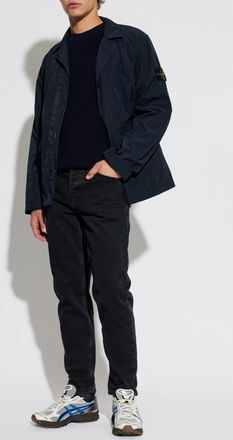 Stone Island Light Jacket With Logo Patch, Mens, Navy Blue