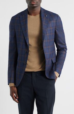 Jack Victor Midland Contemporary Fit Plaid Wool & Silk Blend Sport Coat in Navy at Nordstrom, Size 42
