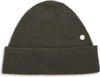 Acne Studios Krivi Coin Appliqu&eacute; Merino Wool Blend Beanie in Cedar Green at Nordstrom