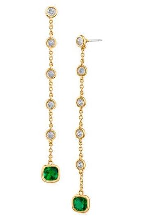 Kenneth Jay Lane Cubic Zirconia Station Linear Drop Earrings in Green/Gold at Nordstrom Rack